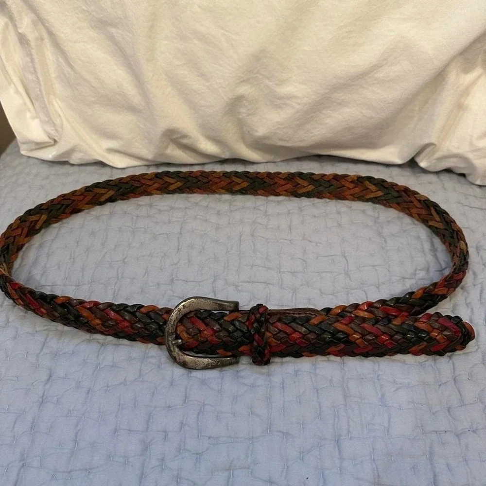 Large Multicoloured braided genuine leather belt